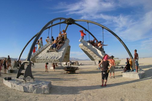 concrete burning man sculpture