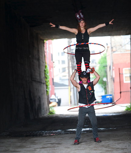 two high hula hoop, two-high hoop trick